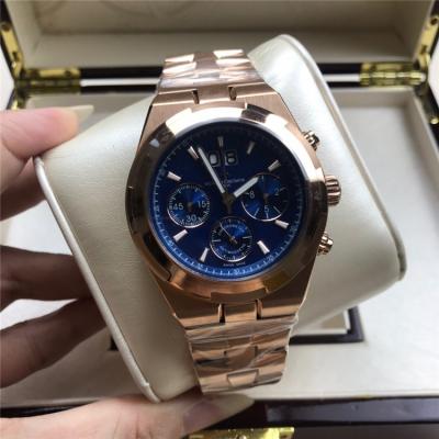 Replica Overseas Japan Quartz Chronograph Movement Mens Watch Blue Dial Stainless Steel E119