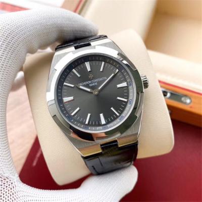 Replica Overseas A21j Automatic Movement Mens Watch Gray Dial Leather Strap B E128