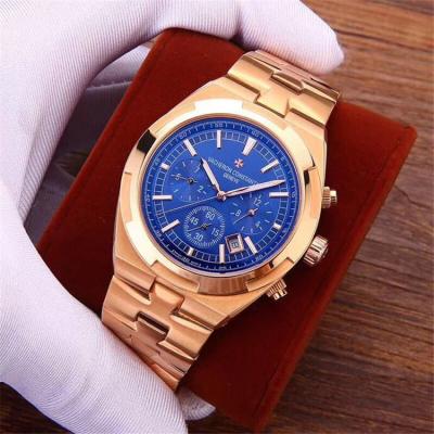 Replica Overseas A21j Automatic Movement Mens Watch Blue Dial Rose Gold E136