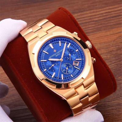 Replica Overseas A21j Automatic Movement Mens Watch Blue Dial Rose Gold E136