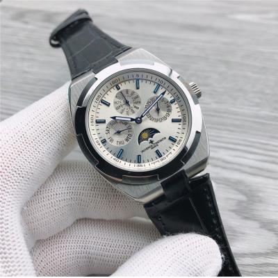 Replica Overseas A21j Automatic Movement Mens Watch Gray Dial Leather Strap B E153