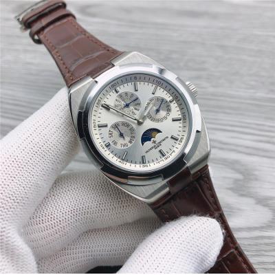 Replica Overseas A21j Automatic Movement Mens Watch Gray Dial Leather Strap B E153