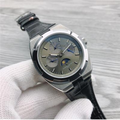 Replica Overseas A21j Automatic Movement Mens Watch Gray Dial Leather Strap B E153