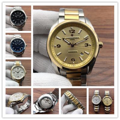 Replica Overseas Japan Miyota 8215 Automatic Movement Mens Watch Gold Dial Two Tone Yellow Gold E154