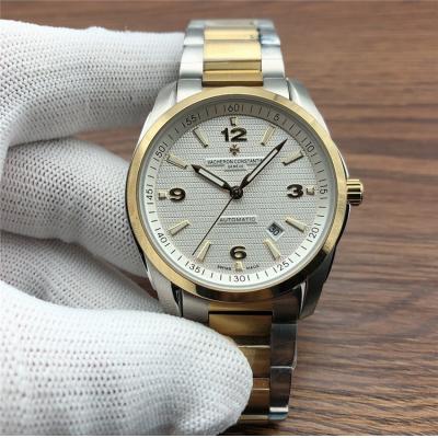 Replica Overseas Japan Miyota 8215 Automatic Movement Mens Watch Gold Dial Two Tone Yellow Gold E154