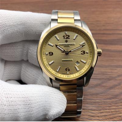 Replica Overseas Japan Miyota 8215 Automatic Movement Mens Watch Gold Dial Two Tone Yellow Gold E154