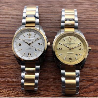 Replica Overseas Japan Miyota 8215 Automatic Movement Mens Watch Gold Dial Two Tone Yellow Gold E154