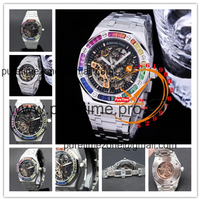 Z01 Royal Oak 15407 Rainbow Diamond Bezel Skeleton Dial Stainless Steel Bracelet 20 styels