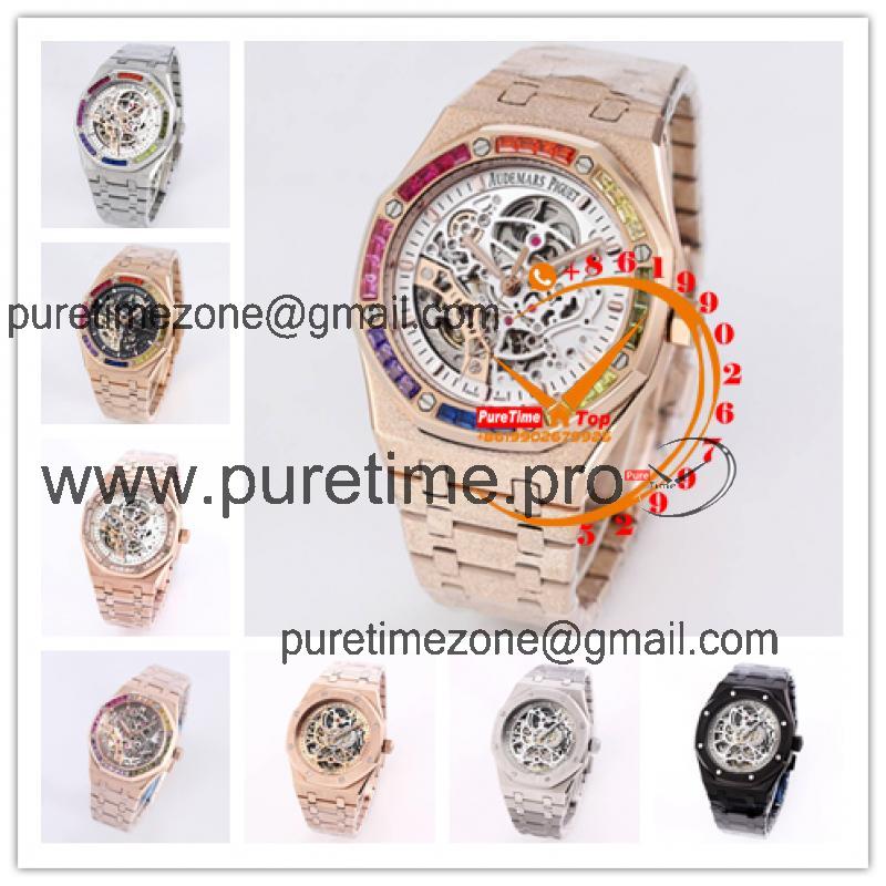 Z01A Royal Oak 15407 Rainbow Diamond Bezel Skeleton Dial Stainless Steel Bracelet 20 styels