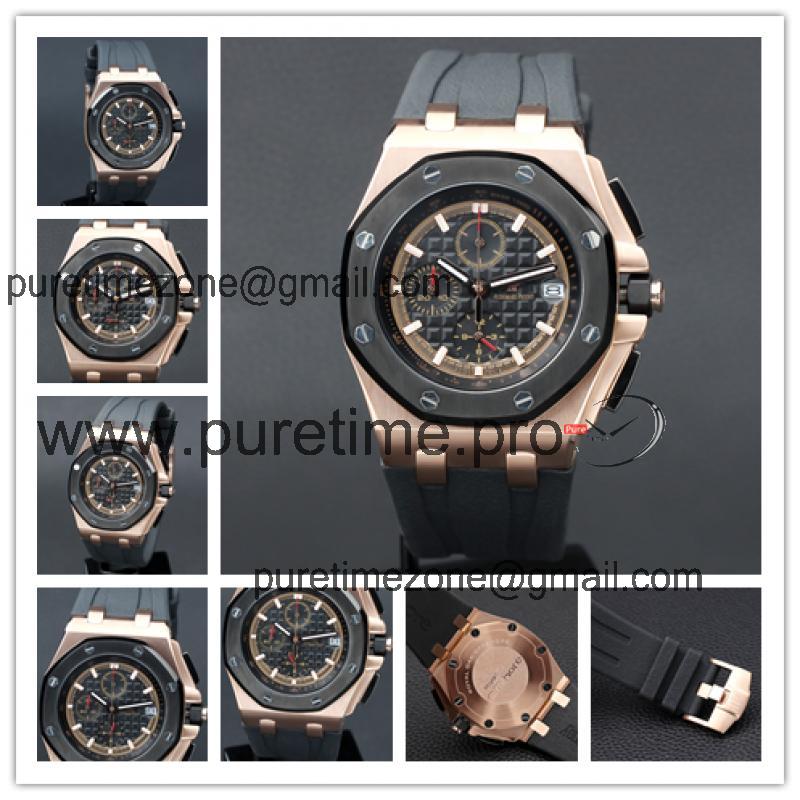 Z02 Royal Oak 26405 Rose Gold Black Dial Miyota Quartz Chronograph Rubber Strap Stopwatch 38 Styles