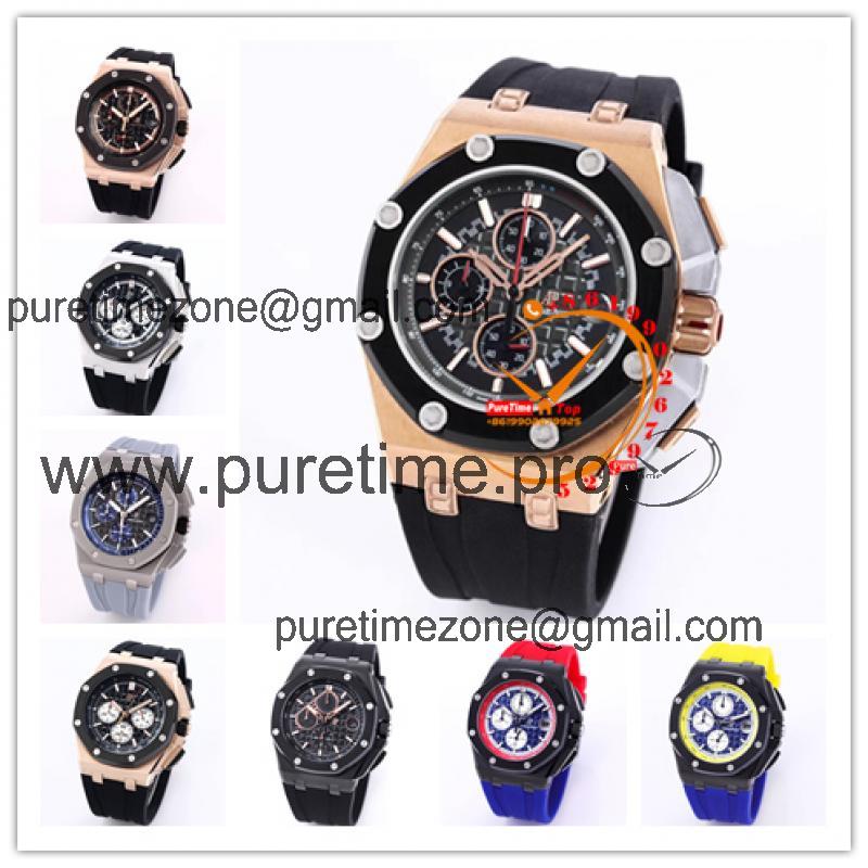 Z02A Royal Oak 26400 Rose Gold Black Dial Miyota Quartz Chronograph Rubber Strap Stopwatch 38 Styles