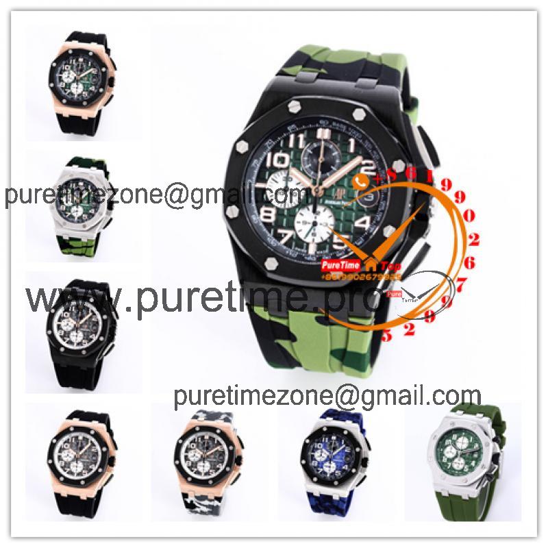 Z03A Royal Oak 26400 Rose Gold Black Dial Miyota Quartz Chronograph Camouflage Rubber Strap Stopwatch 24 Styles