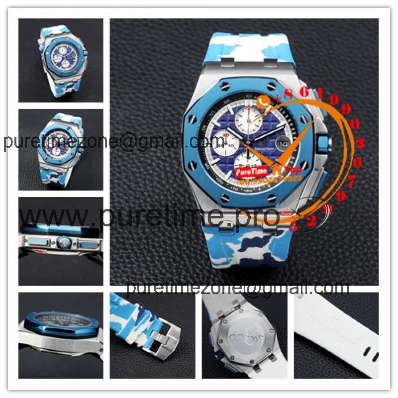 Z18B 26400 Royal Oak Offshore Miyota Quartz Chronograph Blue Dial Camouflage Rubber Stopwatch 12 Styles