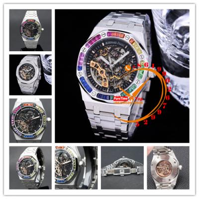 Z01 Royal Oak 15407 Rainbow Diamond Bezel Skeleton Dial Stainless Steel Bracelet 20 styels