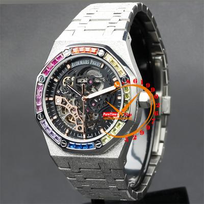 Z01 Royal Oak 15407 Rainbow Diamond Bezel Skeleton Dial Stainless Steel Bracelet 20 styels