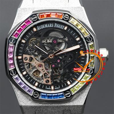 Z01 Royal Oak 15407 Rainbow Diamond Bezel Skeleton Dial Stainless Steel Bracelet 20 styels