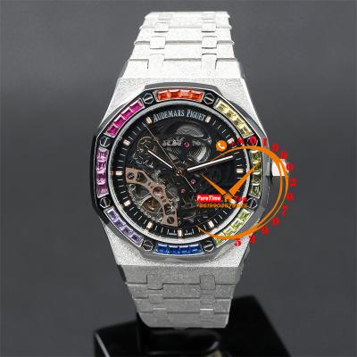 Z01 Royal Oak 15407 Rainbow Diamond Bezel Skeleton Dial Stainless Steel Bracelet 20 styels