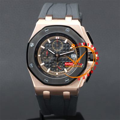 Z02 Royal Oak 26405 Rose Gold Black Dial Miyota Quartz Chronograph Rubber Strap Stopwatch 38 Styles