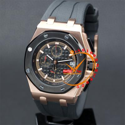 Z02 Royal Oak 26405 Rose Gold Black Dial Miyota Quartz Chronograph Rubber Strap Stopwatch 38 Styles