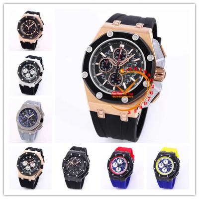 Z02A Royal Oak 26400 Rose Gold Black Dial Miyota Quartz Chronograph Rubber Strap Stopwatch 38 Styles