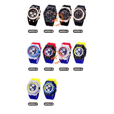 Z02A Royal Oak 26400 Rose Gold Black Dial Miyota Quartz Chronograph Rubber Strap Stopwatch 38 Styles