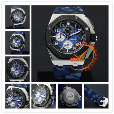 Z03 Royal Oak 26400 Rose Gold Black Dial Miyota Quartz Chronograph Camouflage Rubber Strap Stopwatch 24 Styles