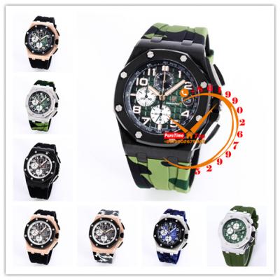 Z03A Royal Oak 26400 Rose Gold Black Dial Miyota Quartz Chronograph Camouflage Rubber Strap Stopwatch 24 Styles