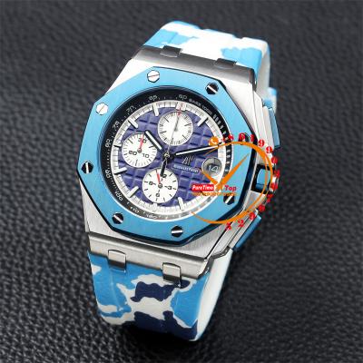 Z18B 26400 Royal Oak Offshore Miyota Quartz Chronograph Blue Dial Camouflage Rubber Stopwatch 12 Styles