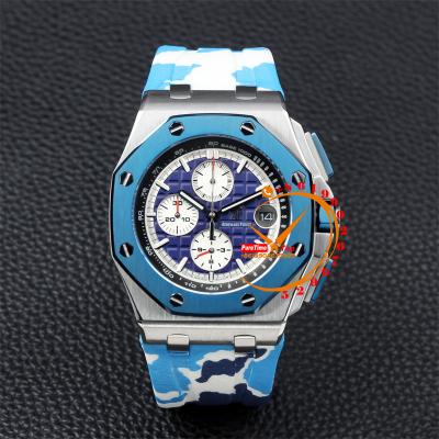 Z18B 26400 Royal Oak Offshore Miyota Quartz Chronograph Blue Dial Camouflage Rubber Stopwatch 12 Styles