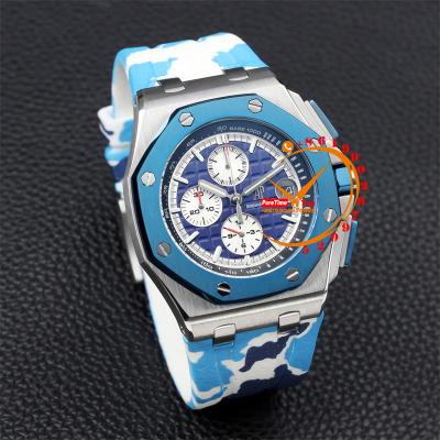 Z18B 26400 Royal Oak Offshore Miyota Quartz Chronograph Blue Dial Camouflage Rubber Stopwatch 12 Styles