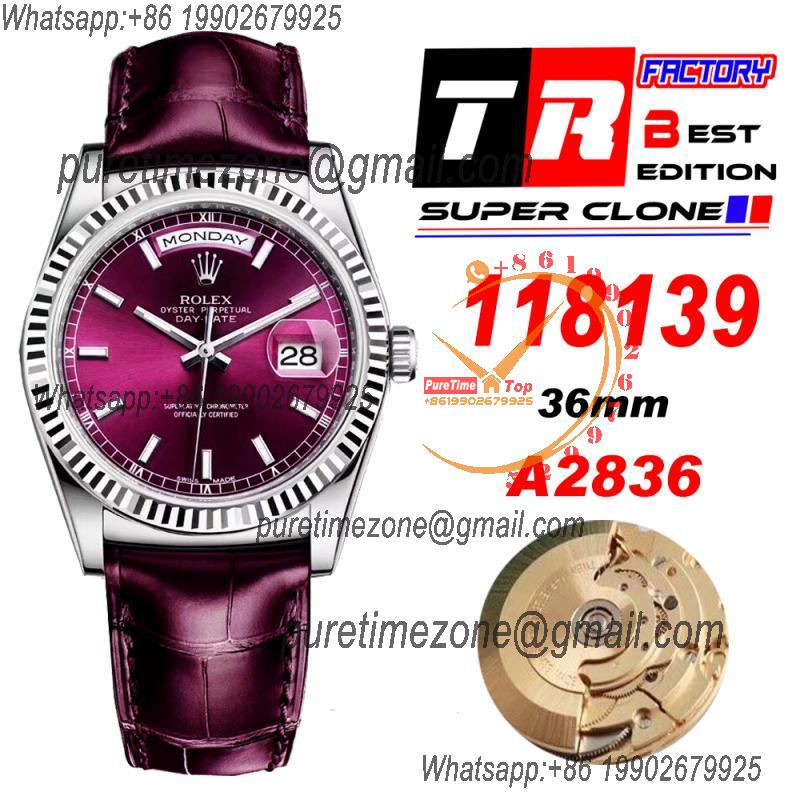 Day-Date 118139 36mm A2836 Automatic Mens Watch Best Edition TRF Fluted Bezel Cherry Index Dial  Red Leather