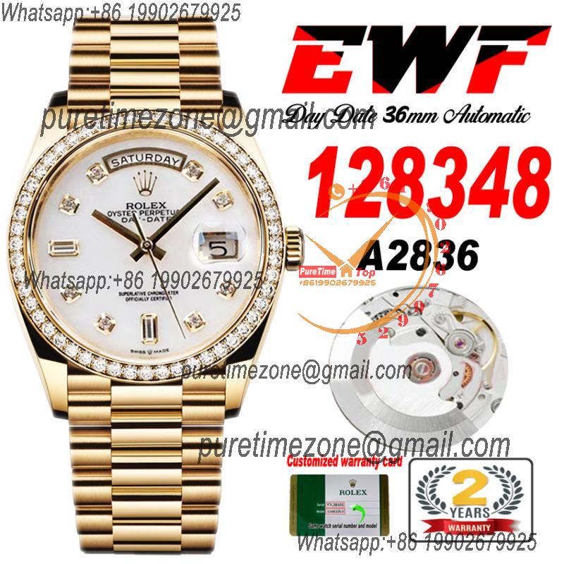 EWF DayDate 36 128348 A2836 Automatic Mens Watch YG Diamond Bezel MOP Dial President Bracelet Best Edition