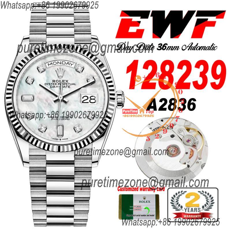 EWF DayDate 36 128349 A2836 Automatic Mens Watch Fluted Bezel MOP Diamonds Dial President Bracelet Best Edition