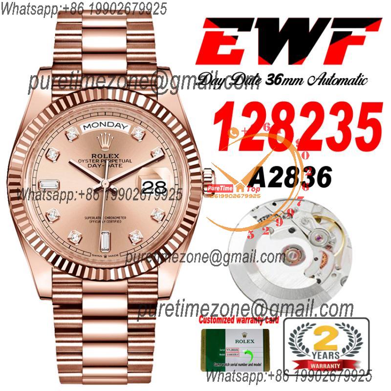 EWF DayDate 36 128349 A2836 Automatic Mens Watch RG Fluted Bezel Gold Diamond Dial President Bracelet Best Edition