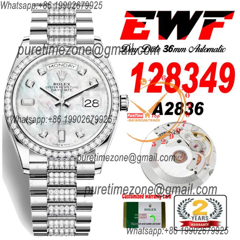 EWF DayDate 36 128349 A2836 Automatic Mens Watch MOP Dial Diamond Bezel And President Bracelet Best Edition