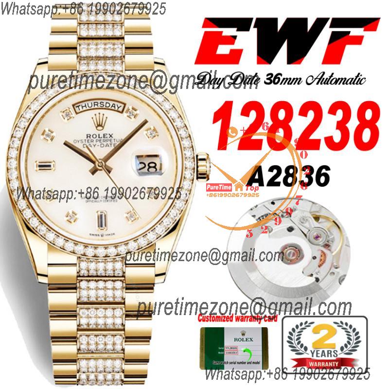 EWF DayDate 36 128349 A2836 Automatic Mens Watch YG MOP Dial Diamond Bezel And President Bracelet Best Edition