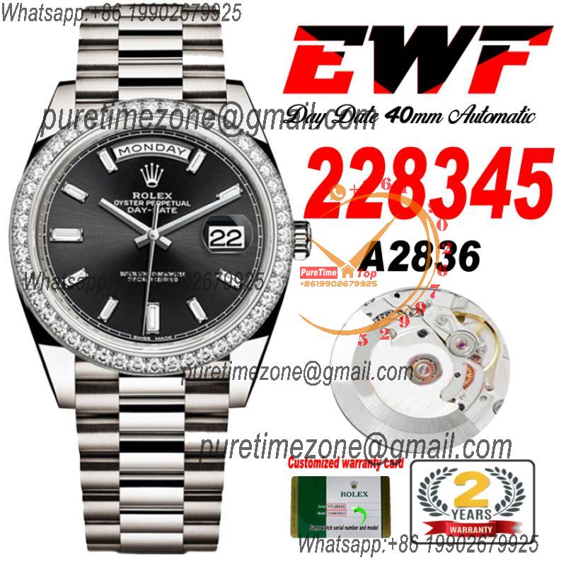 EWF DayDate 40 228345 A2836 Automatic Mens Watch Diamond Bezel Black Dial President Bracelet Best Edition