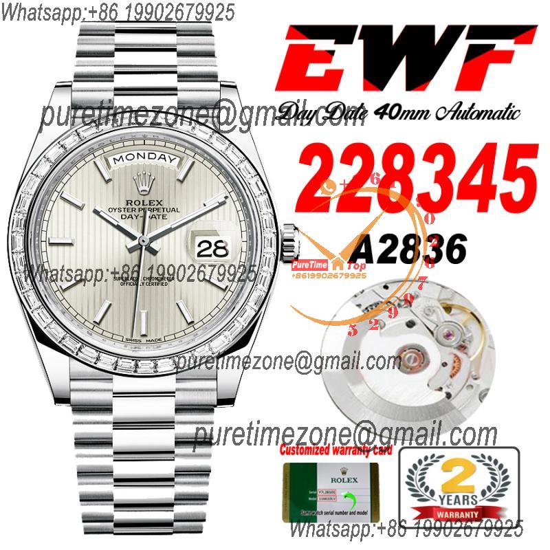 EWF DayDate 40 228345 A2836 Automatic Mens Watch Diamond Bezel Silver Dial President Bracelet Best Edition