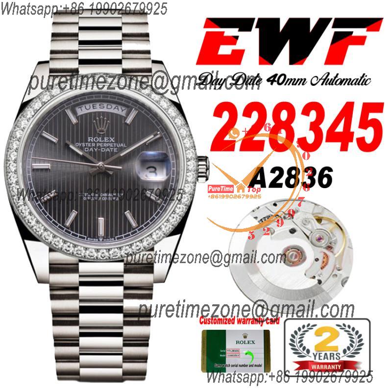 EWF DayDate 40 228345 A2836 Automatic Mens Watch Diamond Bezel Gray Dial President Bracelet Best Edition