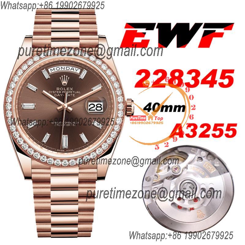 EWF DayDate 40 228345 A2836 Automatic Mens Watch RG Diamond Bezel Brown Dial President Bracelet Best Edition