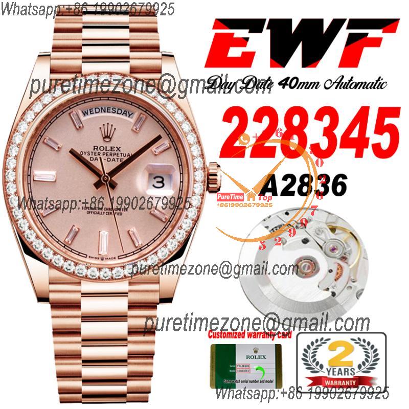 EWF DayDate 40 228345 A2836 Automatic Mens Watch RG Diamond Bezel Champagne Dial President Bracelet Best Edition