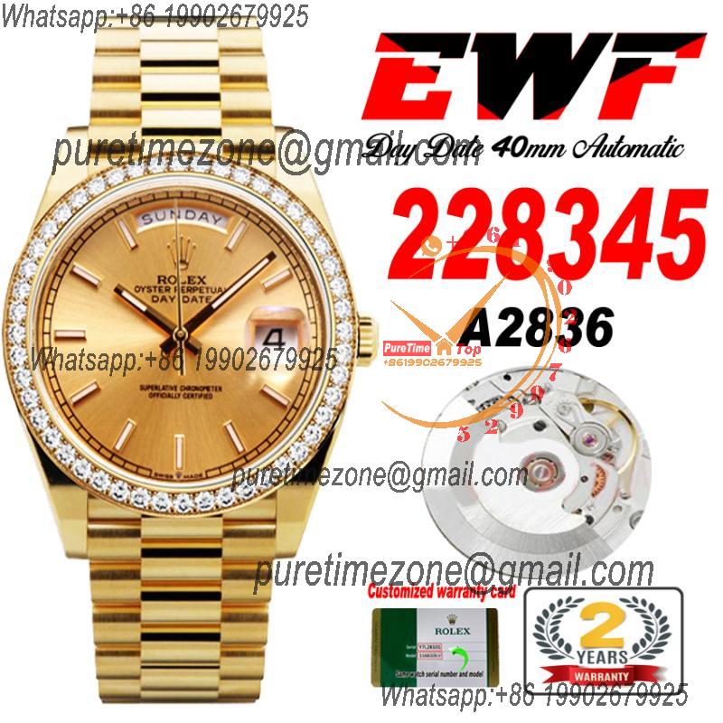 EWF DayDate 40 228345 A2836 Automatic Mens Watch YG Diamond Bezel Champagne Dial President Bracelet Best Edition