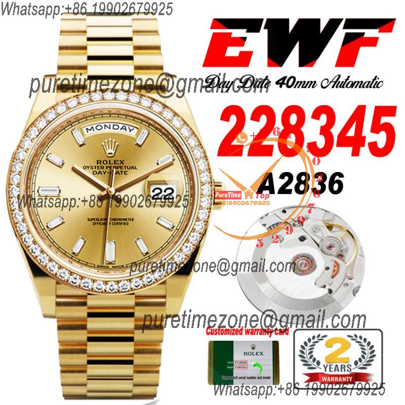 EWF DayDate 40 228345 A2836 Automatic Mens Watch YG Diamond Bezel Champagne Dial President Bracelet Best Edition