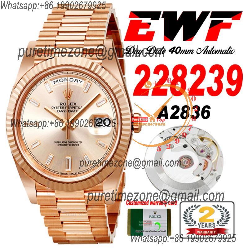 EWF DayDate 40 228235 A2836 Automatic Mens Watch RG Pink Stick Dial President Bracelet Best Edition