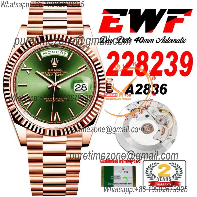 EWF DayDate 40 228235 A2836 Automatic Mens Watch RG Green Stick Dial President Bracelet Best Edition