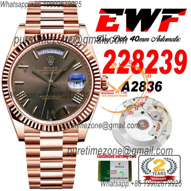 EWF DayDate 40 228235 A2836 Automatic Mens Watch RG Brown Roman Dial President Bracelet Best Edition