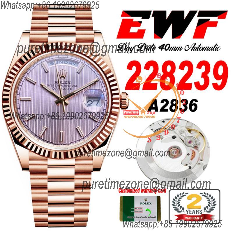 EWF DayDate 40 228235 A2836 Automatic Mens Watch RG Pink Stick Dial President Bracelet Best Edition