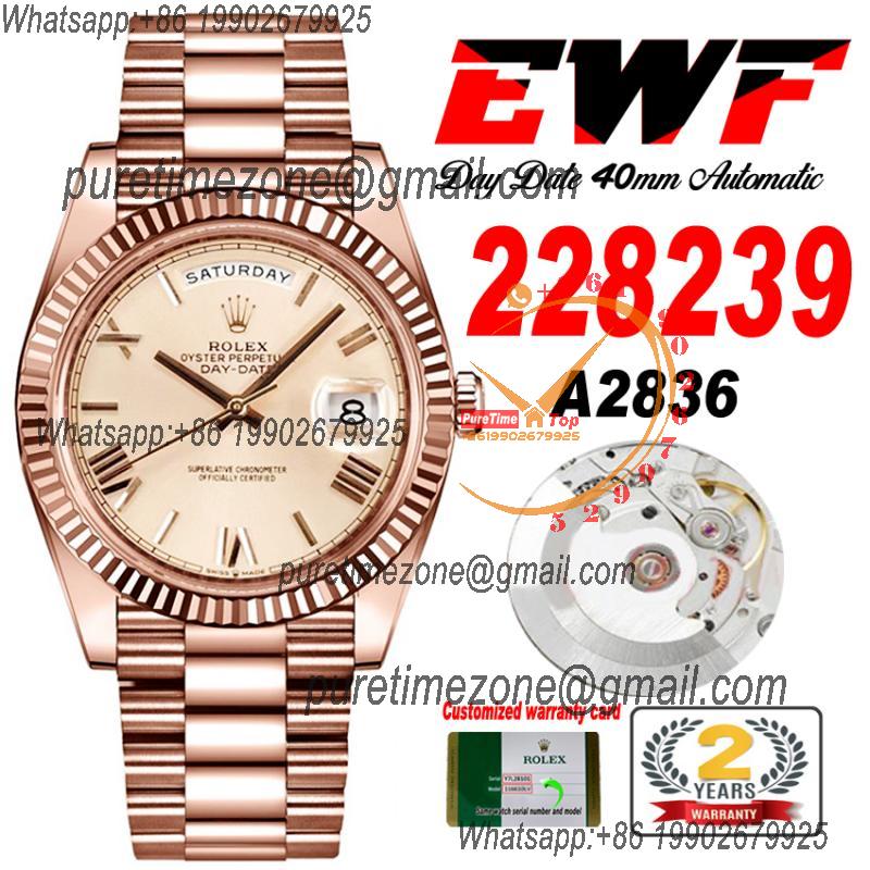 EWF DayDate 40 228235 A2836 Automatic Mens Watch RG Gold Roman Dial President Bracelet Best Edition