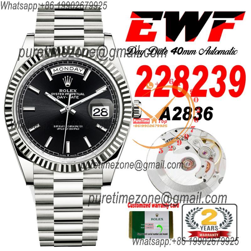 EWF DayDate 40 228239 A2836 Automatic Mens Watch Black Stick Dial President Bracelet Best Edition