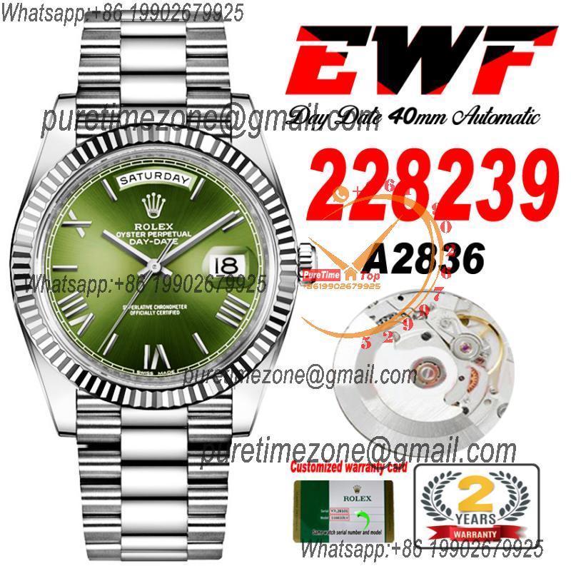 EWF DayDate 40 228239 A2836 Automatic Mens Watch Green Stick Dial President Bracelet Best Edition